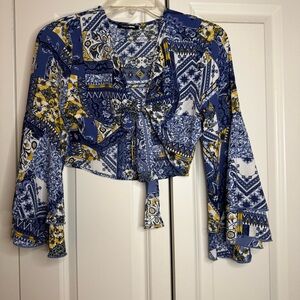 Fashion Nova Bell Sleeves Tie Front Crop Top